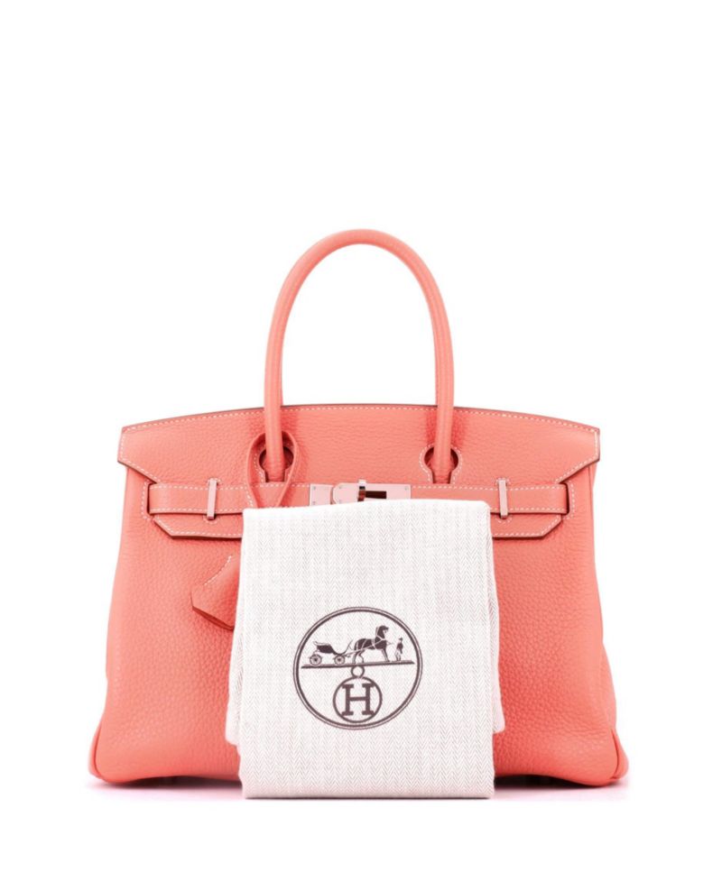 Pre-Owned Hermes Birkin 30 Handbag Pink Clemence with Palladium Hardware
