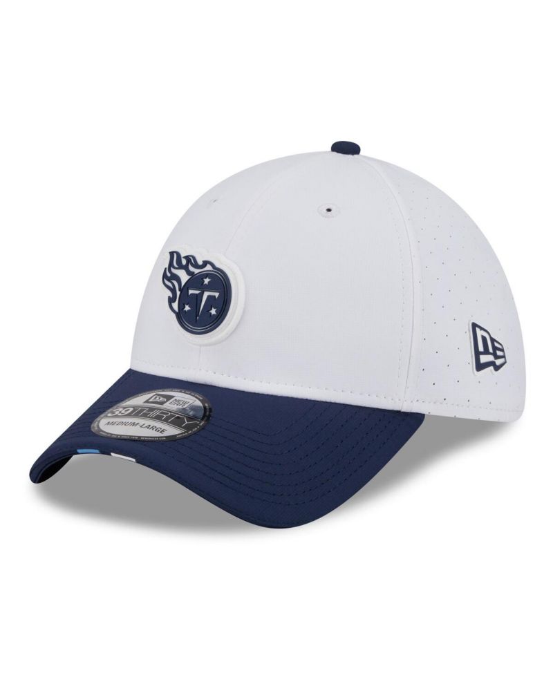 Men's White/Navy Tennessee Titans 2025 NFL Training Camp 39THIRTY Flex Hat