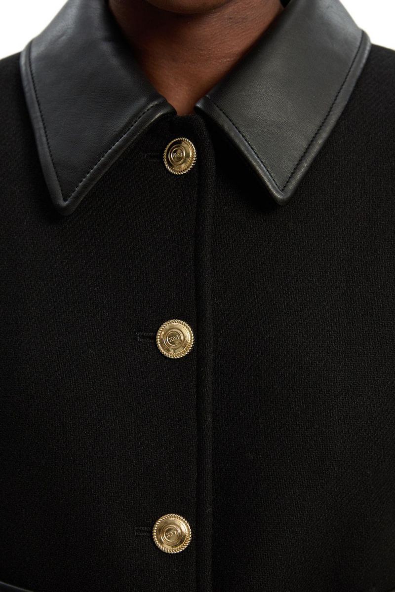 Women's Wool Pu Mix Belted Tailored Maxi Coat