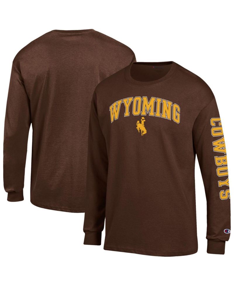 Men's Brown Wyoming Cowboys Arch Over Logo 2-Hit Long Sleeve T-Shirt