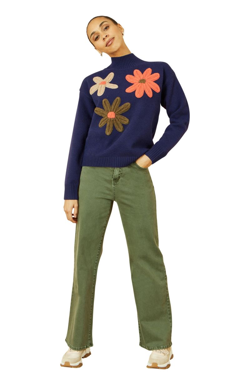 Women's Floral Detail High Neck Knit Sweater