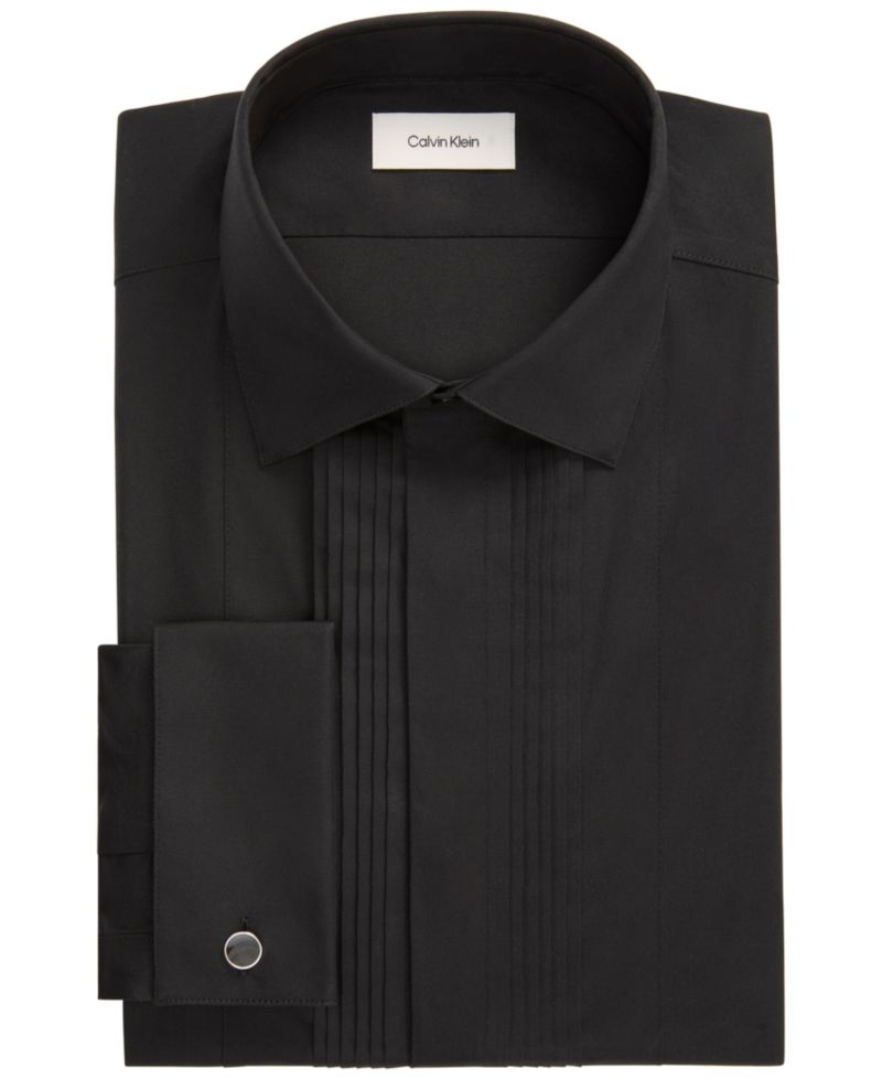 Men's Tailored Occasion French-Cuff Slim-Fit Pleated-Bib Dress Shirt