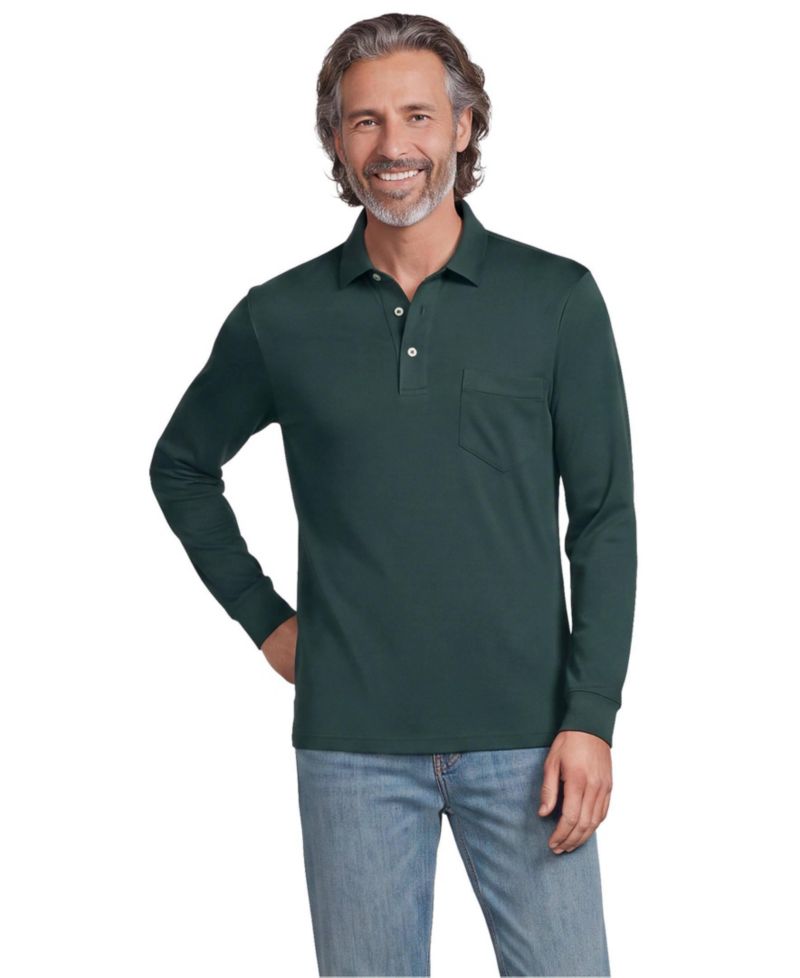 Men's Long Sleeve Cotton Supima Polo Shirt with Pocket