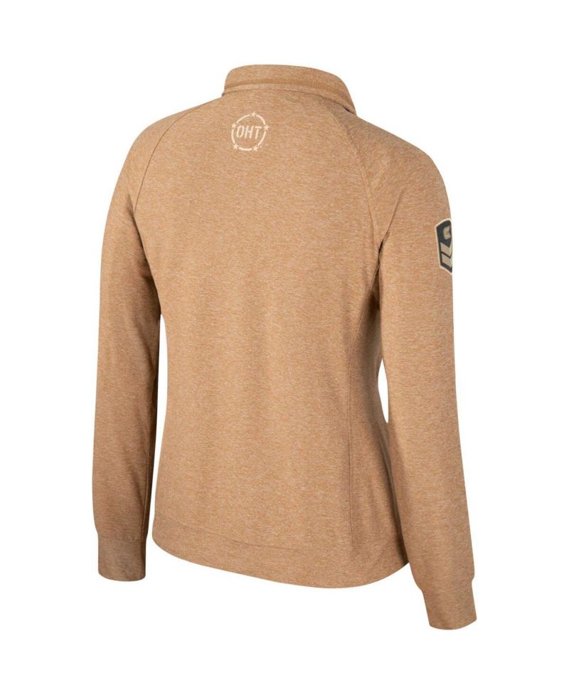 Women's Tan Oregon Ducks OHT Military Appreciation Sand Tatum Quarter-Snap Raglan Jacket