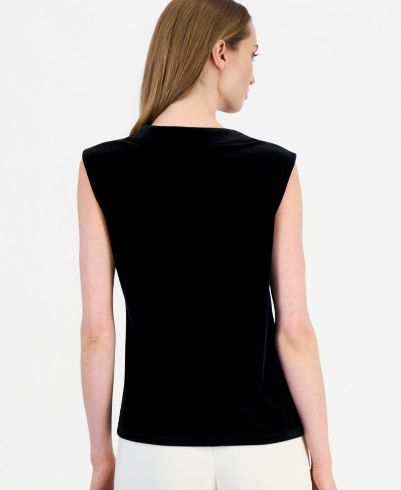 Petite Velvet Cowl Neck Sleeveless Blouse