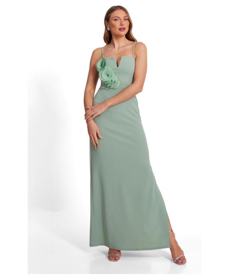 Women's Scuba Crepe 3D Flower Maxi Dress