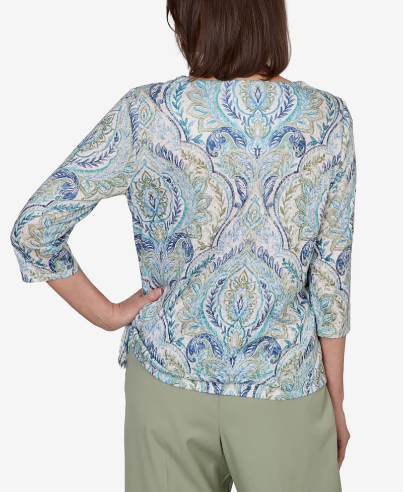 Petite Medallion Print Braided Neck Top