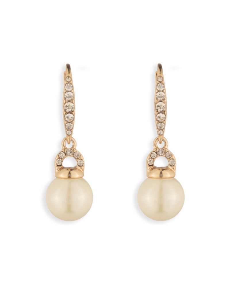 Gold-Tone Pav&eacute; & Imitation Pearl Drop Earrings