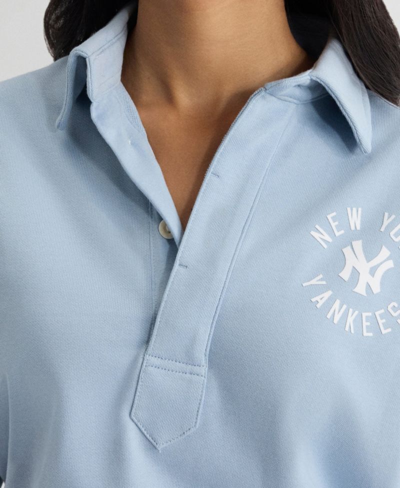 Women's New York Yankees Iconic Cropped Short Sleeve Polo Sweatshirt