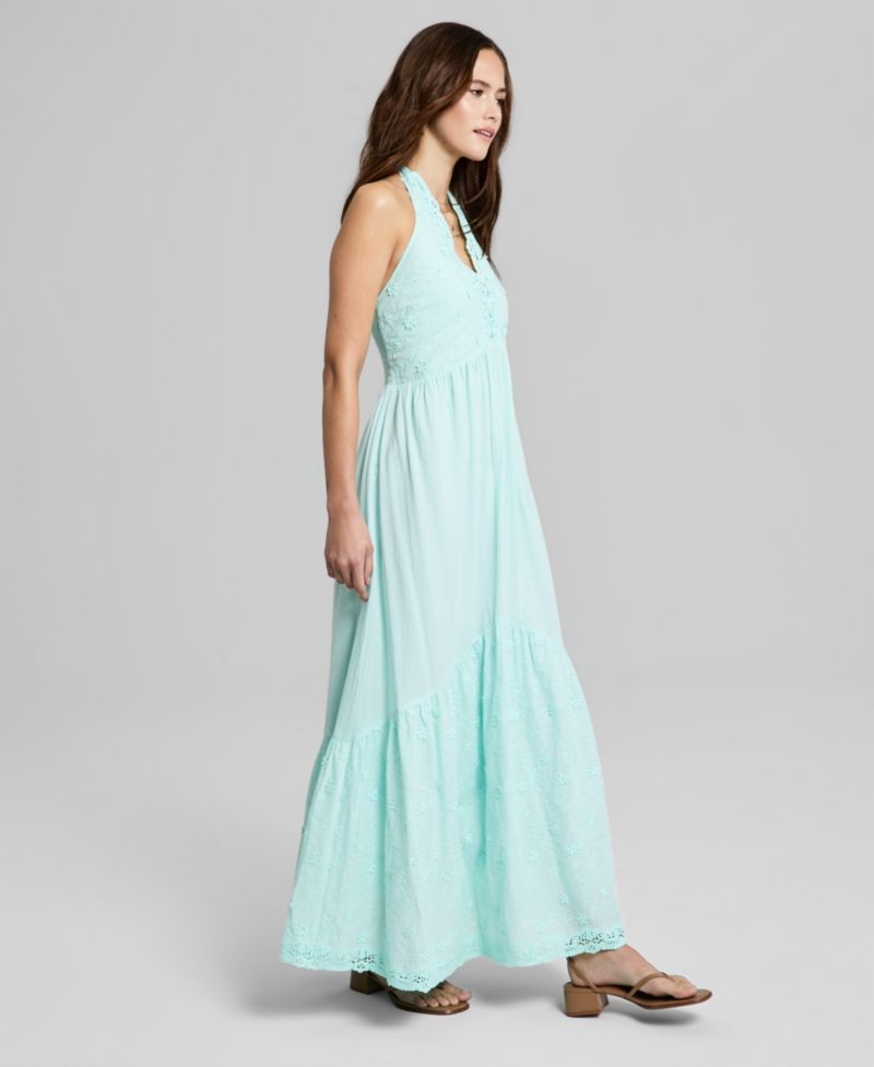 Petite Crochet Trim Halter Neck Maxi Dress