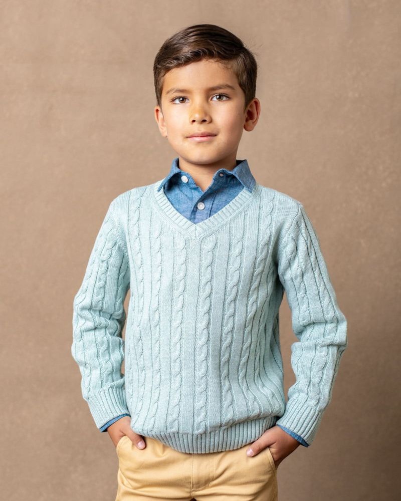 Baby Boys Hope and Henry Organic Long Sleeve Fine Gauge Cable V-Neck Sweater