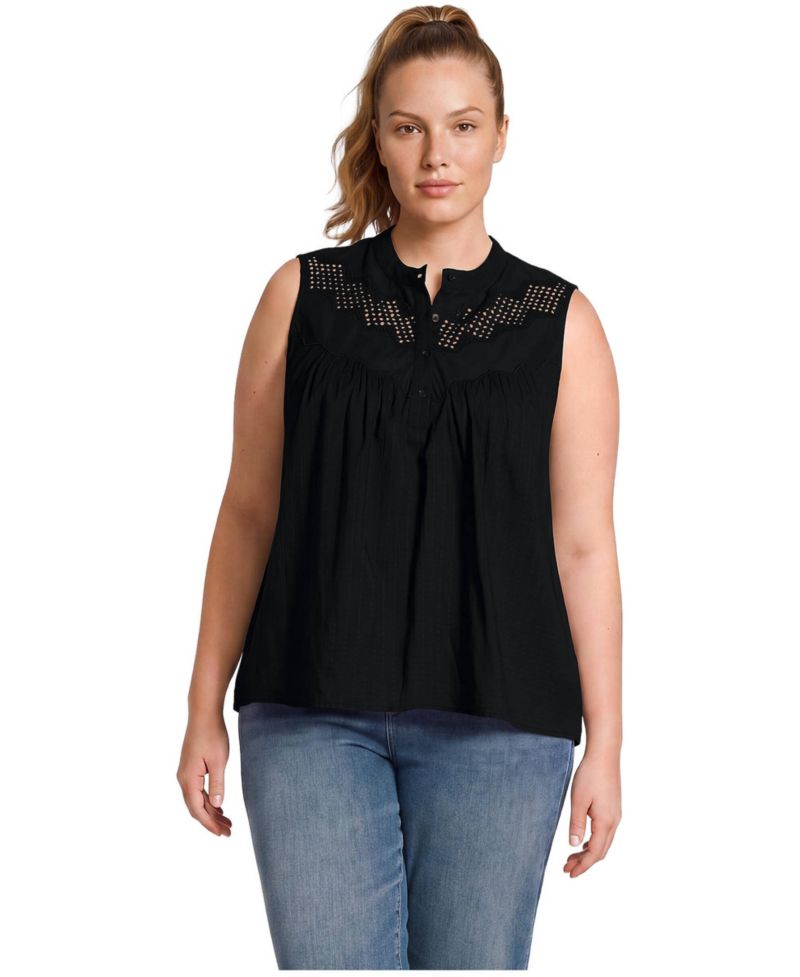 Plus Size Sleeveless Eyelet Blouse
