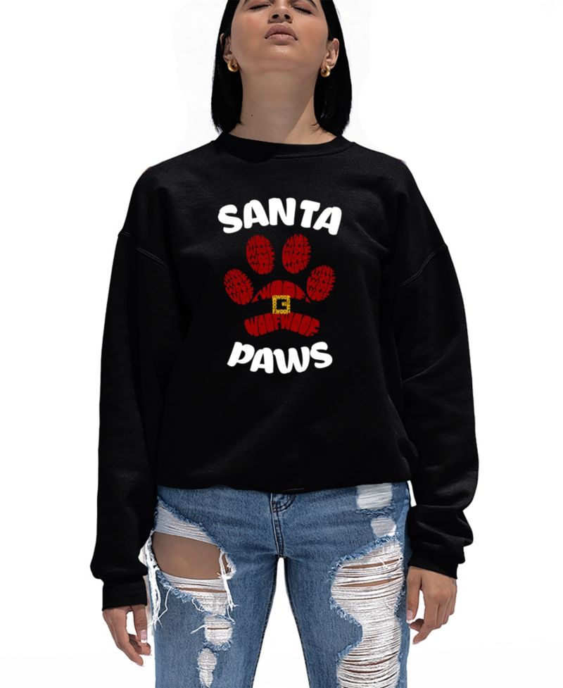 Women's Santa Paws Word Art Crew Neck Sweatshirt