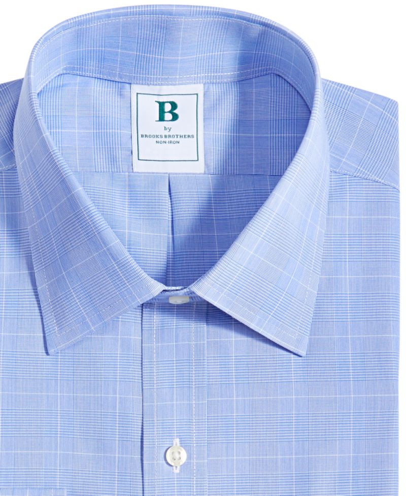 Men's Regular Fit Non-Iron Spread Collar Glen Plaid Broadcloth Dress Shirt