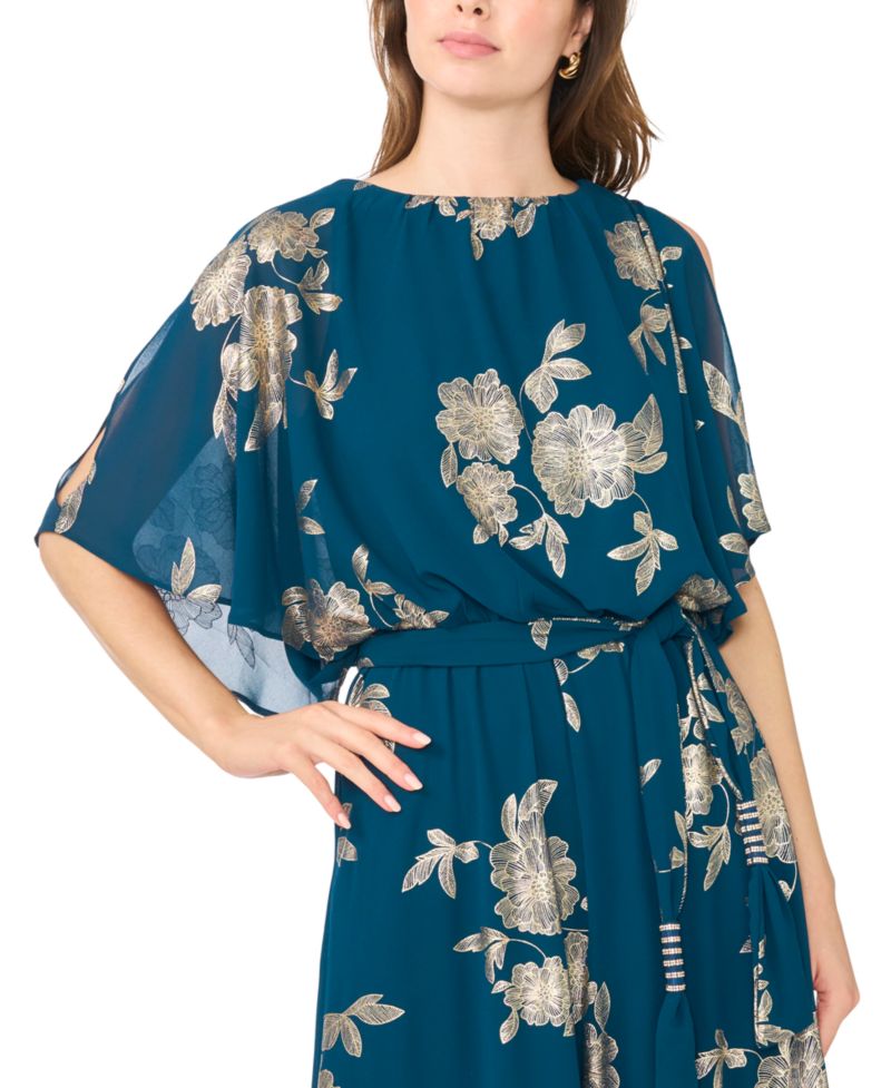 Women's Floral-Print Metallic Wide-Leg Jumpsuit