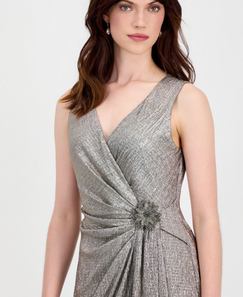 Women's Surplice-Neck Gathered-Waist Maxi Dress