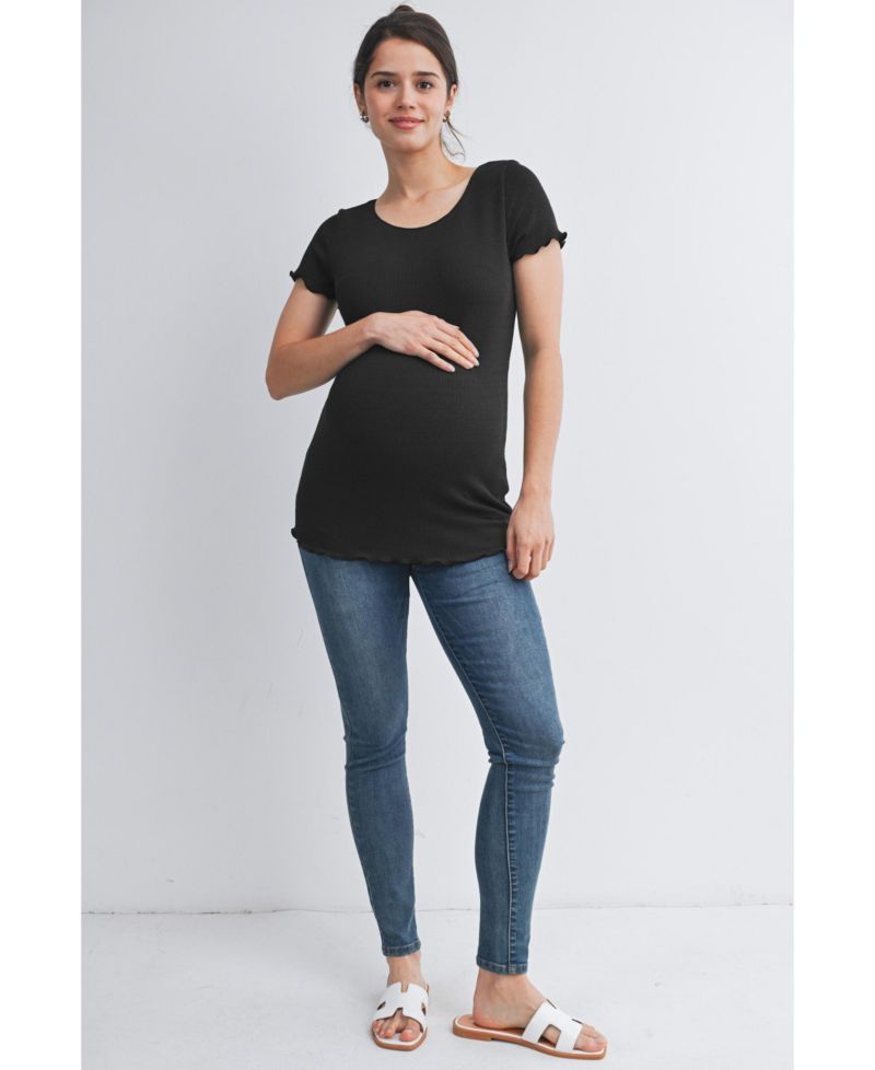 Maternity Scoop Neck Short Sleeve Ribbed Top