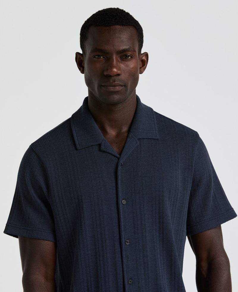 Men's Short-Sleeve Striped Button-Front Camp Shirt