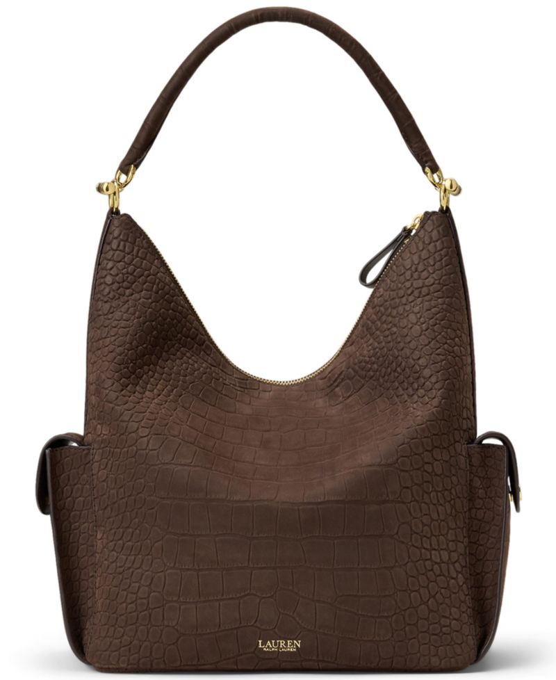 Blaike Suede Croc-Embossed Medium Hobo Bag