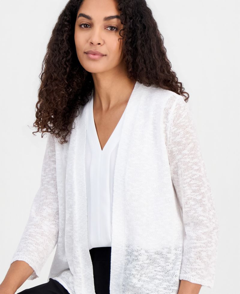 Women's 3/4-Sleeve Open-Front Sheer Cardigan, Regular & Petite