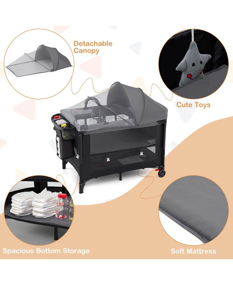 Baby Baby Bassinet Bedside Crib with Changing Table Mattress Detachable Canopy Basket