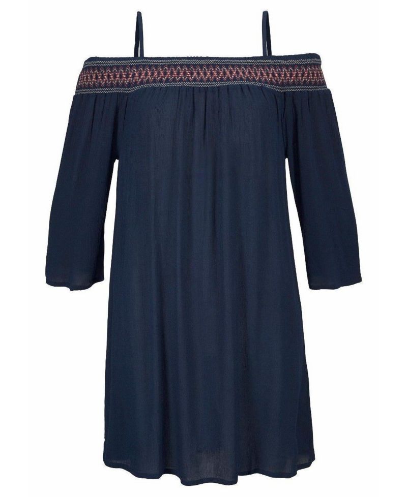 Women's Viscose Embroidered Cold Shoulder Short Dress