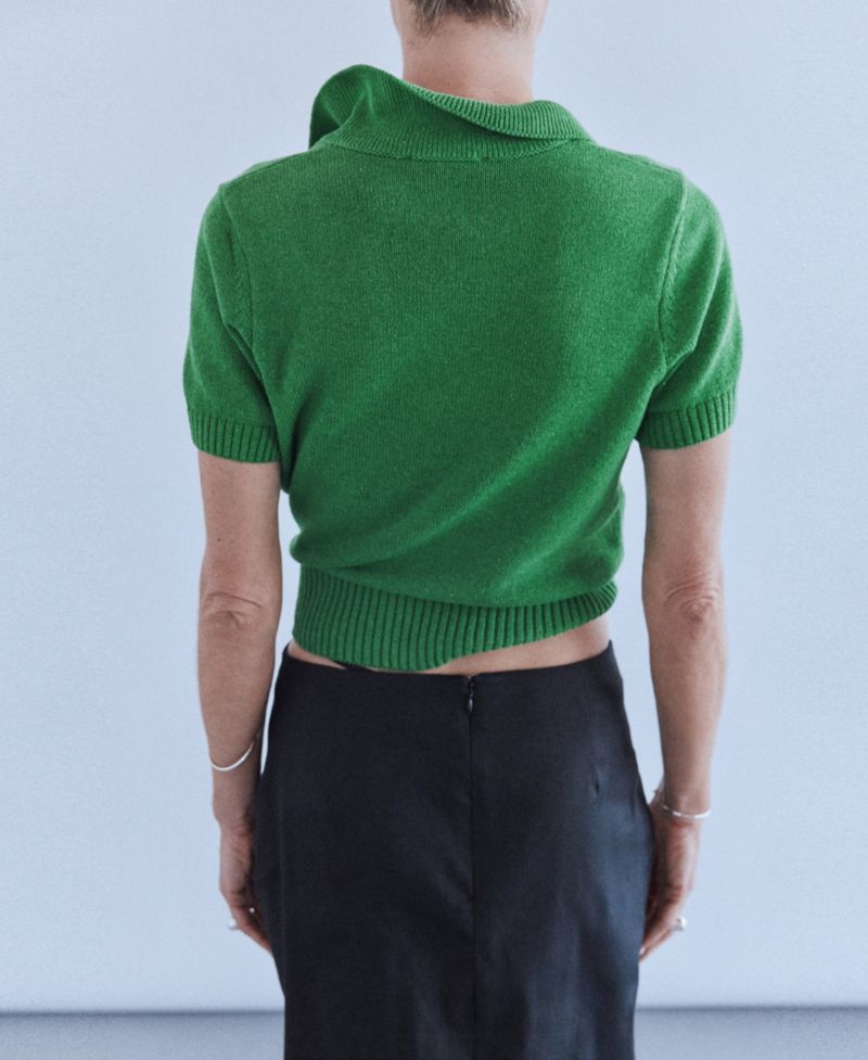Women's Polo Cropped Short-Sleeve Sweater