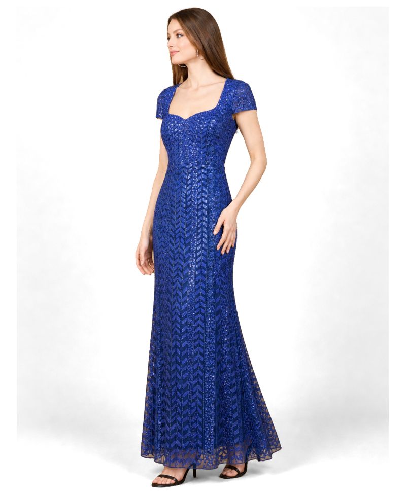 Women's Beaded Gown with Glamourous Cap Sleeves