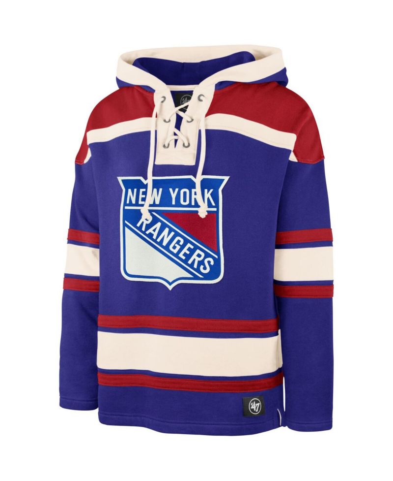 Men's Mika Zibanejad Blue New York Rangers Player Name and Number Lacer Pullover Hoodie