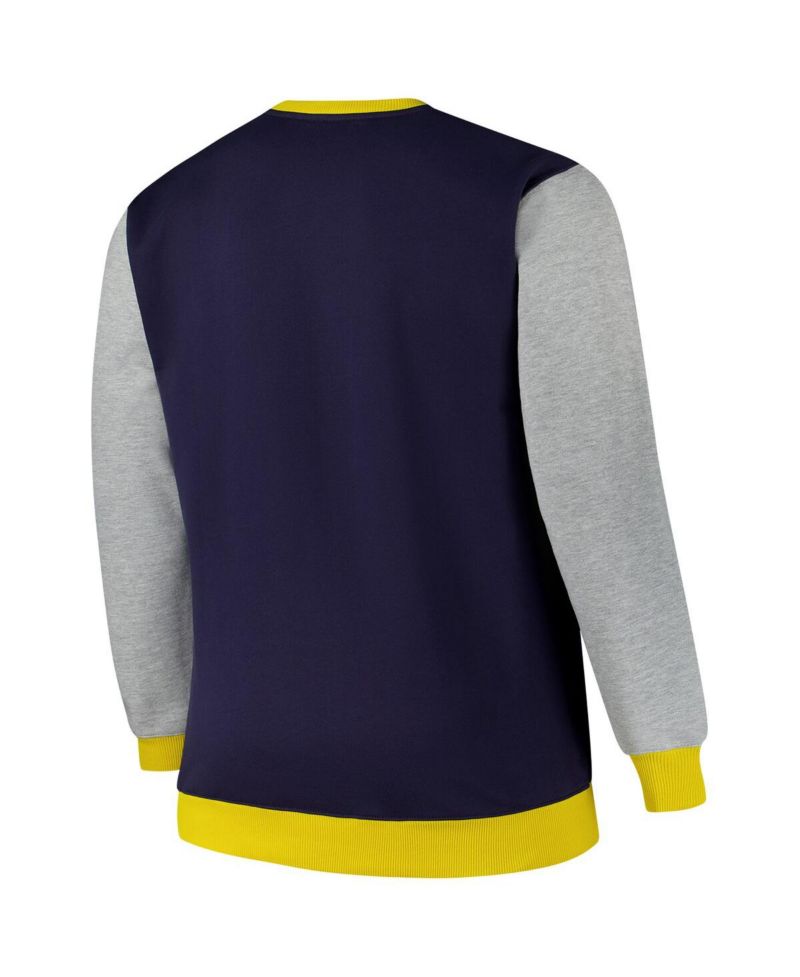 Men's Navy Michigan Wolverines Contrast Sleeve Large Chest Big & Tall Pullover Sweatshirt