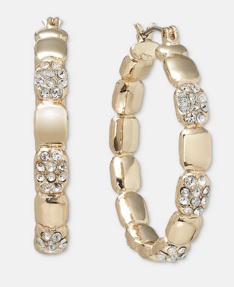 Medium Pav&eacute; Hoop Earrings, 1.11"