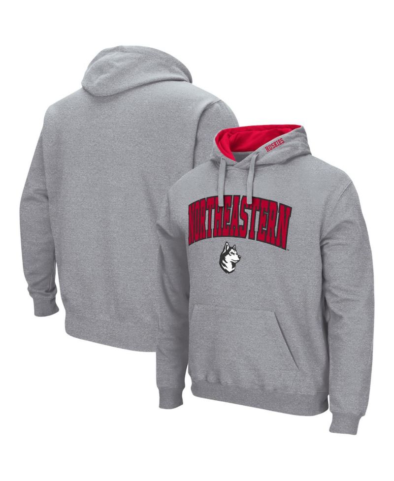 Men's Heathered Gray Northeastern Huskies Arch and Logo Pullover Hoodie