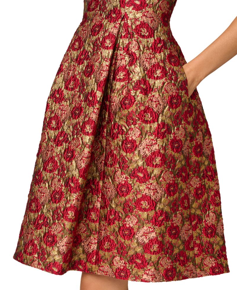 Women's Floral Jacquard Fit & Flare Short Dress