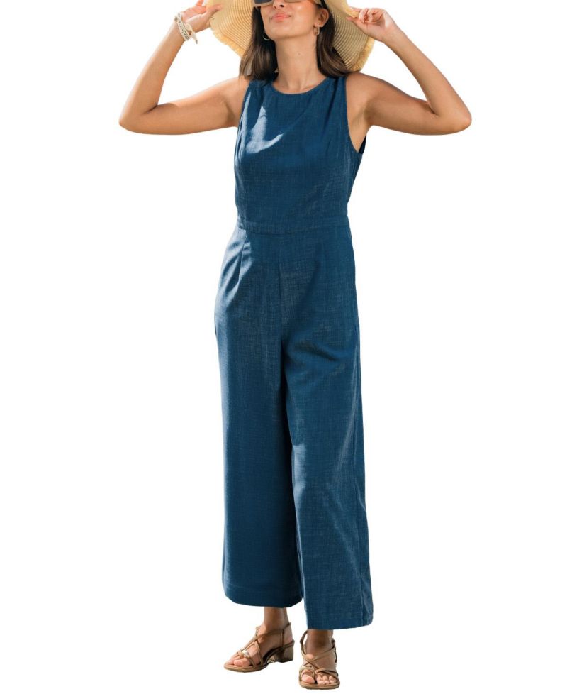Women's Crew Neck Zip-Front Unlined Jumpsuit