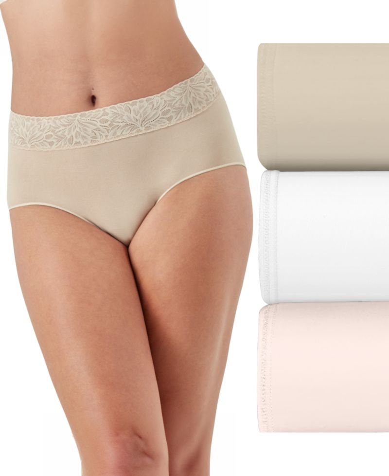 Women's Seamless Lace-Trim Brief Panties, 3-Pack, DFMLB3