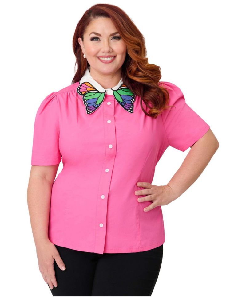 Plus Size Blouse With Embroidered Collar