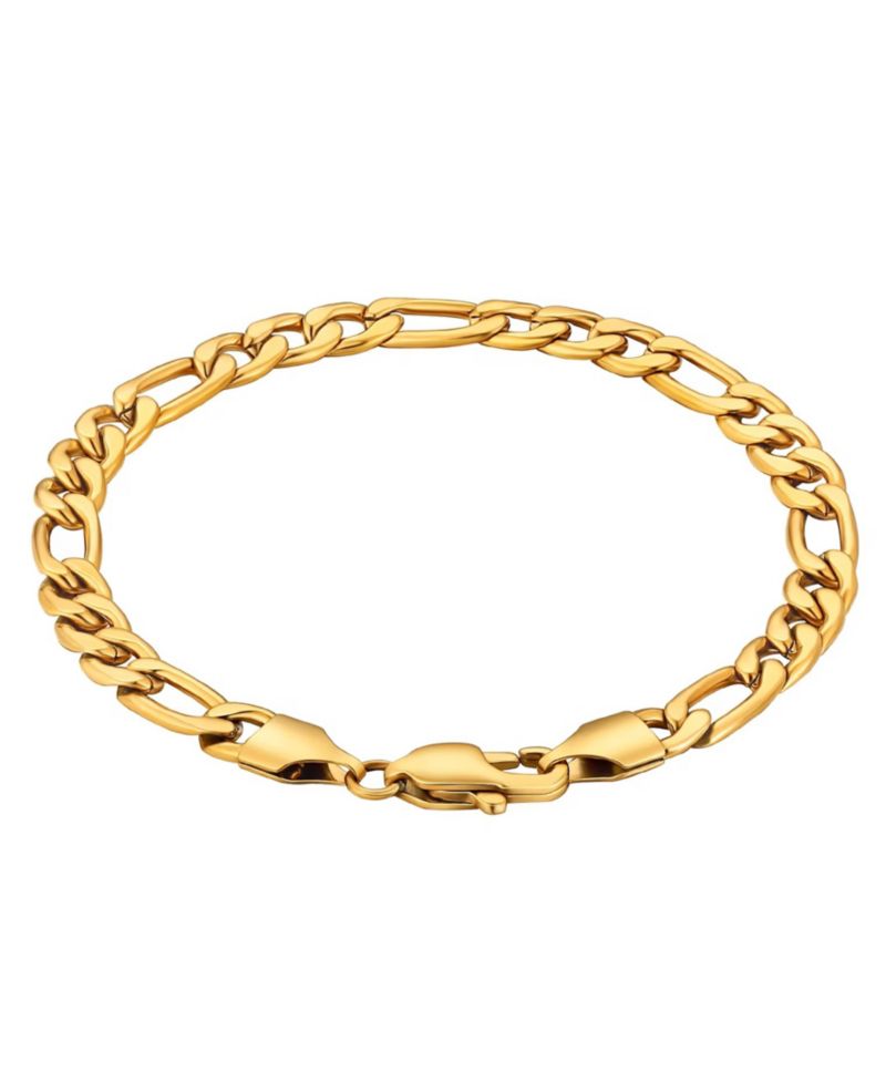 Men's Stainless Steel Figaro Chain Bracelet in 18k Gold Plated