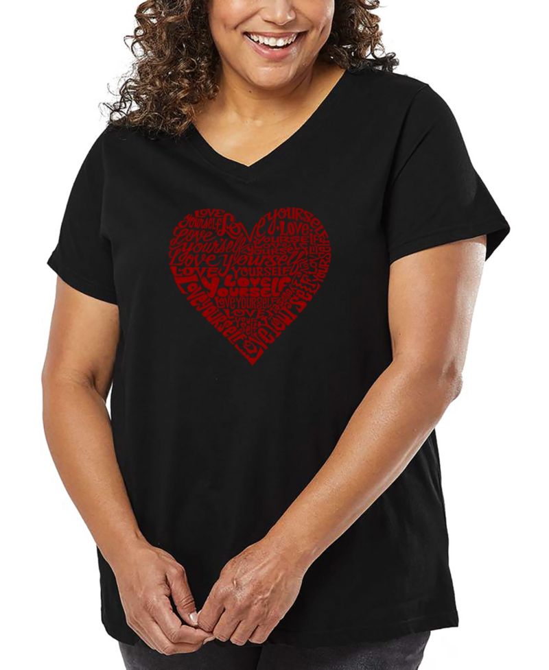 Plus Size Love Yourself Word Art V-Neck T-Shirt