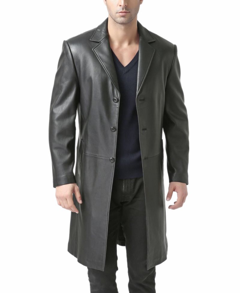 Big & Tall Classic Leather Long Walking Coat