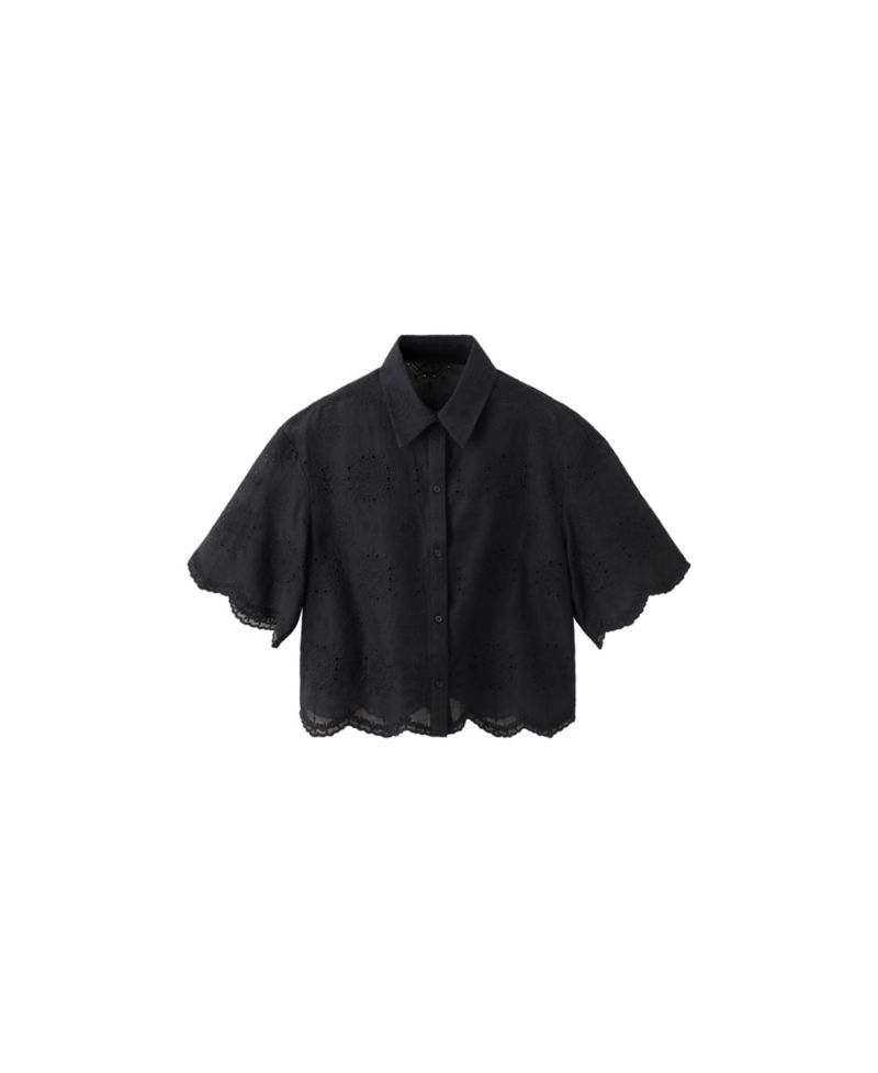 Women's Embroidered Cropped Short-Sleeve Shirt