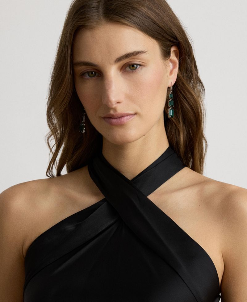Women's Tie-Back Charmeuse Halter Cocktail Dress