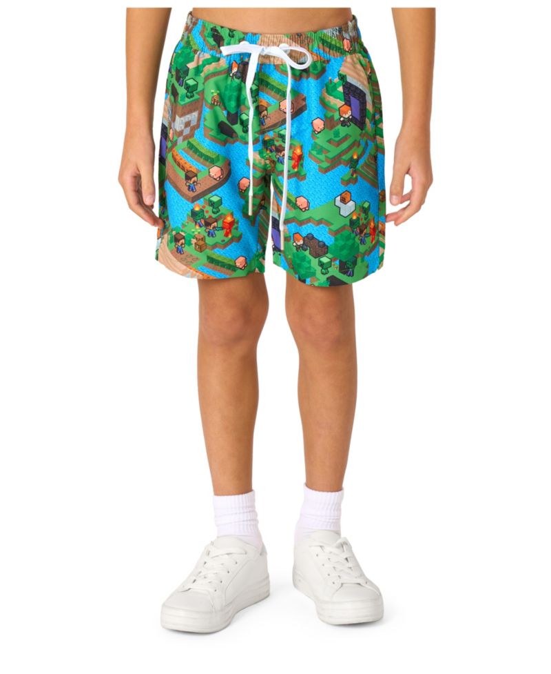 Big Boys 2-Piece Minecraft Summer Short Sleeve Shirt and Shorts Set
