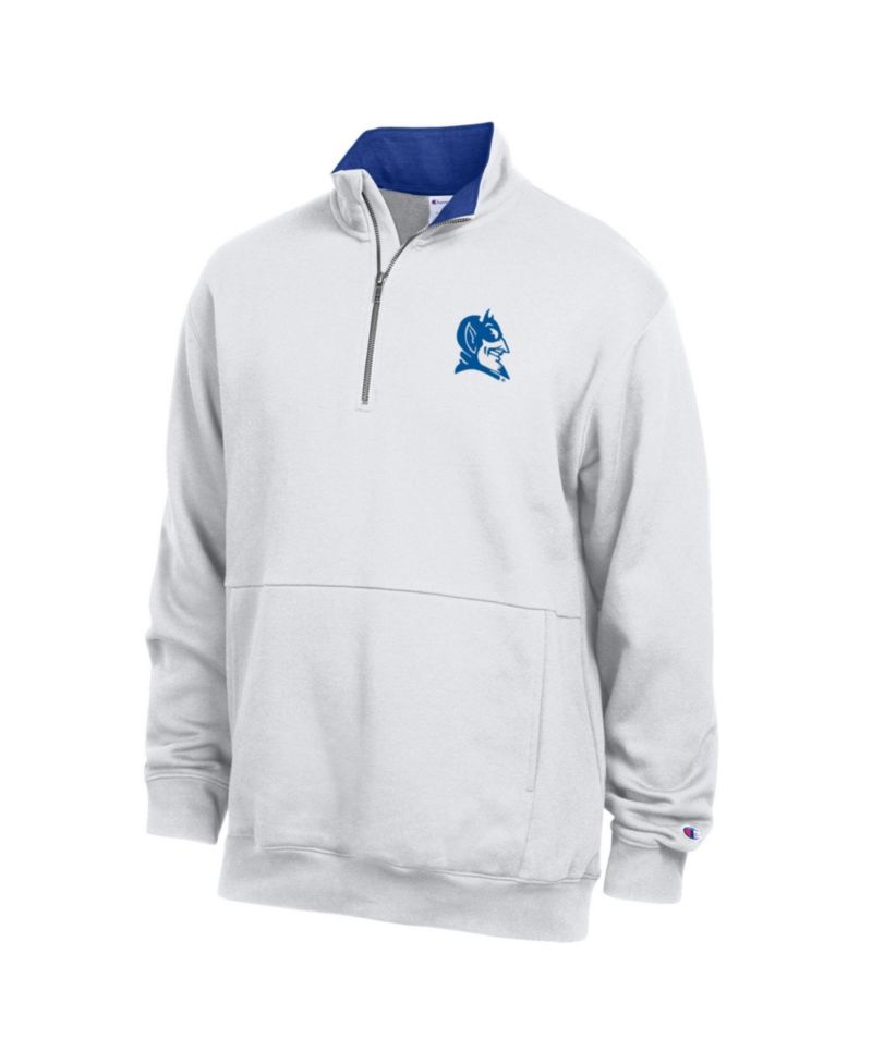 Men's White Duke Blue Devils Fleece Quarter-Zip Pullover
