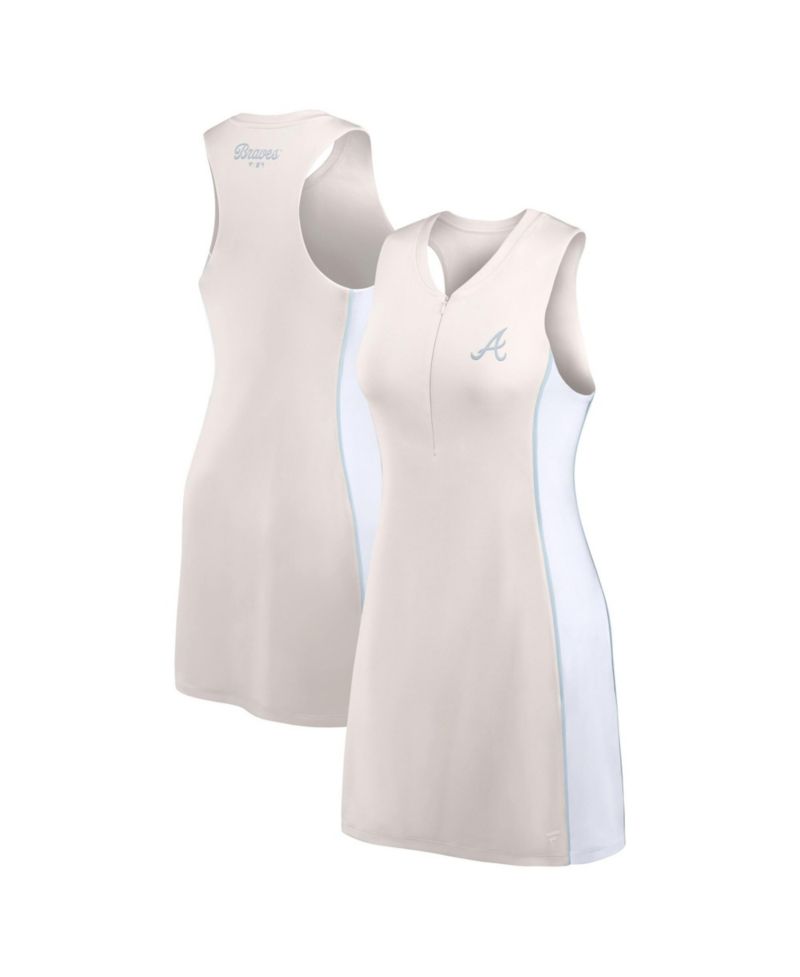 Women's Cream Atlanta Braves Studio Boost Athletic Half-Zip Dress