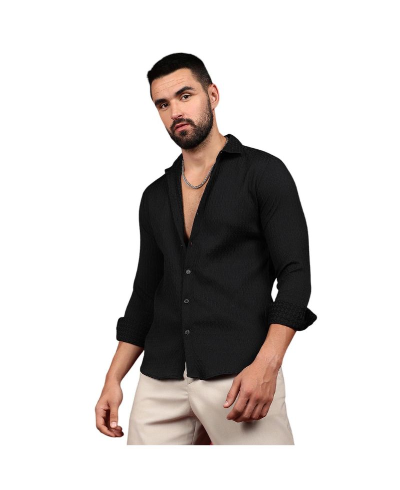 Men's Onyx Black Chain-Creased Shirt