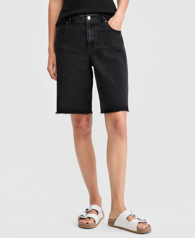 Petite High Rise Raw-Hem Denim Jorts