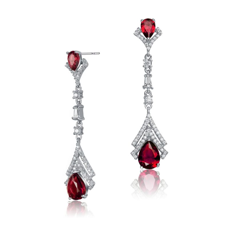 Elegant Sterling Silver White Gold Plated CZ Double Halo Drop Earrings