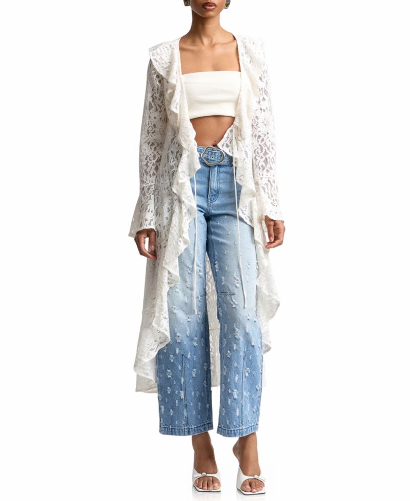 Women's Ruffle Tie-Front Lace Topper