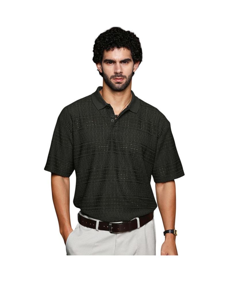 Men's Midnight Black Bohomian Oversized Polo T-Shirt
