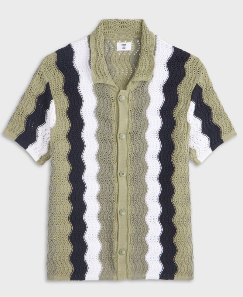 Men's Lightweight Open-Knit Wave Polo Sweater